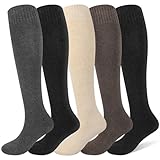 Tialfas 5 Paare Kniestrümpfe Damen, Warme Damen-Kniestrümpfe Baumwolle Weichem Touch Knee High...