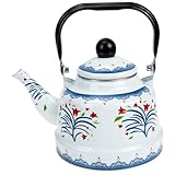 NOLITOY Emaille Teekessel Weiß mit Retro Blumenmuster Dicker Emaillierter Wasserkocher...
