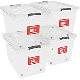 ATHLON TOOLS 4x 60 L Aufbewahrungsboxen mit Deckel, lebensmittelecht - Verschlussclips - 100%...