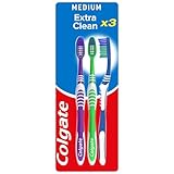 Colgate Zahnbürste Extra Clean, 3 Stück – Handzahnbürste mit mittelharten Borsten erreicht die...