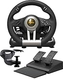 PXN V3 Pro Gaming Lenkrad mit Pedalen - 180°, Vibrationsfeedback, Integrierter Schalthebel, Paddle...