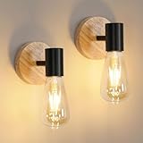 Comely 2 Stück Wandleuchte Vintage, Retro Wandlampe aus Hölzern Schwarz E27, Industrial...
