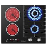 GASLAND GCH604BF 60 cm Kombi-Kochfeld, 2-Flammen Gaskocher und 2 Zonen Glaskeramik Kochfeld,...