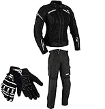 BOSmoto DAMEN MOTORRADKOMBI JACKE + HOSE + HANDSCHUHEN (XL, Schwarz)