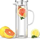 Uootach Glaskaraffe mit Deckel, Wasserkaraffe 1.5 Liter, Glas Krug karaffe aus Borosilikatglas,...