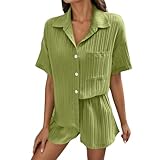 Generisch Sommer Zweiteiler Damen Elegant Musselin Bluse Und Shorts, Aesthetic Lounge Set Baumwolle...