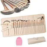 HEPAZ Make-Up Pinsel Set - 24 Stück Professionelles Kit Mit Ei-Reiniger und Roll-Up PU-Leder Tasche
