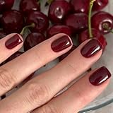 MouyouGlow Press on Nails Kurz,Squoval Kirschrot Einfarbige Glossy Fake Nails Kunstnägel mit...