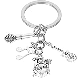 BESTonZON Bassgitarren Mikrofon Schlüsselanhänger aus Metall Kleiner Schlagzeug Musiknoten...