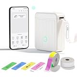 DOLEWA Etikettendrucker mit wasserdichte Etiketten Selbstklebend(12 * 40mm),Bluetooth...