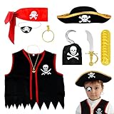 Cheloveer 18 PCS Piratenkostüm Kinder, Piratenkostüm Kinder Jungen, Piratenhut Kinder Karneval...