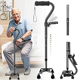 AearKing Gehstock für Damen & Herren mit 4-Zinken-Basis, Doppelgriff Verstellbarer gehstock,...