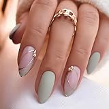 GlamRays 24 Stück Press on Nails Mittel Mandel Falsche Nägel Grün Falsche Nägel Französische...