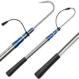 Teleskop Gaff Haken, Teleskop-Fischgaffel mit Edelstahl-Seeangel-Speerhakengerät, Stange aus mit...