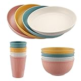 FUNYKICH 12pcs Camping Geschirr Set für 4 Personen, Leicht & Unzerbrechlich & Wiederverwendbar...