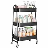 StowBin 3-stöckiger Metallrollwagen, Küchen- und Aufbewahrungswagen mit Rädern, Schwarz