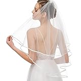 LFWZRY Brautschleier Weiß, Schleier kurz Bridal Tüll mit Kamm, Softtüll Schleier Ribbon Edge...