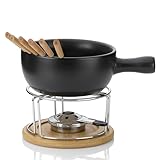 kela Käsefondue Set 10tlg, Keramik Fondue für 6 Personen NATURA, Käse Fondueset mit...