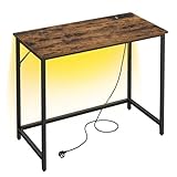 VASAGLE Schreibtisch, Gaming-Tisch mit LED-Beleuchtung, Steckdosenleiste, Computertisch, 50 x 100 x...