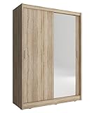 Kleiderschrank mit Spiegel Schrank Gaderobe Schiebtüren Borneo A1 (Sonoma, 130 cm)