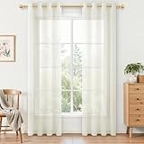 MRTREES Gardinen Wohnzimmer mit Ösen, Vorhang Durchsichtig Creme 2er Set, 245 cm Lang 140 cm Breit,...