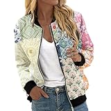 Bomberjacke Damen Casual Langarm College Jacke Leichte Elegant Fliegerjacke Bunt Bequem Pilotenjacke...