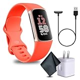 Fitbit Charge 6 Fitness Tracker Smartwatch Bundle mit Reinigungstuch und Ladegerät (Gold/Koralle)