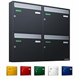 AL Briefkastensysteme Basic 4er Briefkasten RAL 7016 Anthrazit Grau/Einwurfklappe RAL 9006 Weiß...