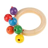 Tnfeeon Baby Rassel Spielzeug, Holzgriff Multi Strukturierte Rassel Glocke mit Musik Sensorische...