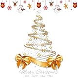 Weihnachts Fensterfolien,65 x 45 cm Doppelseitiges Fensterbild,Goldener Weihnachtsbaum Fenster...