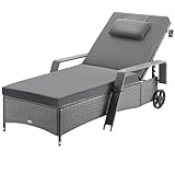 Casaria® Sonnenliege mit Rollen Extra Breit 90cm 7cm Auflage Gartenliege Wetterfest 165kg Belastbar...
