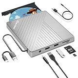 Externes CD DVD Laufwerk USB 3.0 Typ-C, Extern mit SD/TF-Kartenleser Portable RW Brenner,Schnelle...