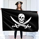 Piratenflagge 90x150 cm mit Ösen – Groß Piratenflagge Kinder – Lebendiger Digitaldruck –...