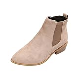 LinRim Damen Stiefel Chelsea Boots Stiefeletten Spitz Ankle Booties Mit Blockabsatz Westernstiefel...