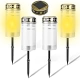 GOMETY 4er-Set Grabkerze, Solar LED Grablicht mit Erdspieß LED-Grablicht Dauerlicht...