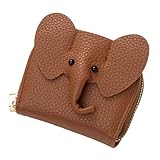 Damen Mini-Geldbörse Echtleder Reißverschluss Münzgeldbörse Niedliche Cartoon Elefanten...