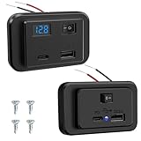 Hoembpn Dual USB-Buchse C 12 V Camper Kfz-Ladegerät mit LED-Voltmeter und Schalter, 40 W PD Typ C...