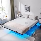 Bonnlo Bettgestell 140x200 cm mit Lattenrost, Bett 140x200 cm mit LED Beleuchtung, Metallbett...