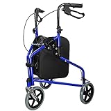 Faltbarer Rollator Walker mit Feststellbarer Bremse, Leichter 3 Räder, Rollator Höhenverstellbarer...