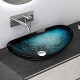 Mai & Mai Waschbecken Glas Aufsatzwaschbecken Glaswaschbecken Handwaschbecken Waschschale Oval Blau...