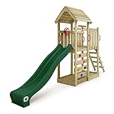 WICKEY Spielturm Klettergerüst JoyFlyer mit Holzdach & grüner Rutsche, Outdoor Kinder Kletterturm...