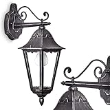 Außenwandleuchte Lignac, Wandlampe abwärts in antikem Look, Aluguß in Schwarz/Silber m....