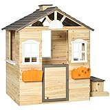 Outsunny Spielhaus für Kinder Holz Kinderspielhaus mit Fenster Briefkasten Outdoor Gartenspielhaus...