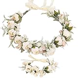 Blumenkranz Blume Krone Stirnband, Rose Braut Haarschmuck mit Armband-Set, GuKKK Blumenstirnband...