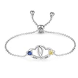 XIXI Personalisierte Armband Silber Damen Einstellbar Herz Armbänder mit 2 Namen und Geburtsstein...