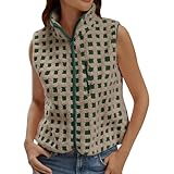 YBWZH Karierte Fleece-Weste für Damen, ärmellos, Reißverschluss, Plüsch, flauschiges Material,...