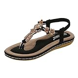 Sandalen Damen Sommer,Sandaletten Damen Flach Sandale Bohemian Schuhe Strass Glitzer Sandaletten...