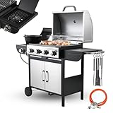 TLSUNNY 4+1 Brenner Gasgrill aus Edelstahl, Master mit Seitenkochfeld,BBQ Grillwagen Gas mit 2 pcs...