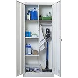PROREGAL Putzmittelschrank Rhino Metall 2 Türen abschließbar Besenschrank schmal 170x70x30cm 5...