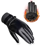 CAOZITOU PU Lederhandschuhe Herren Winter,Thermo Handschuhe Warme Fleece Touchscreen,...